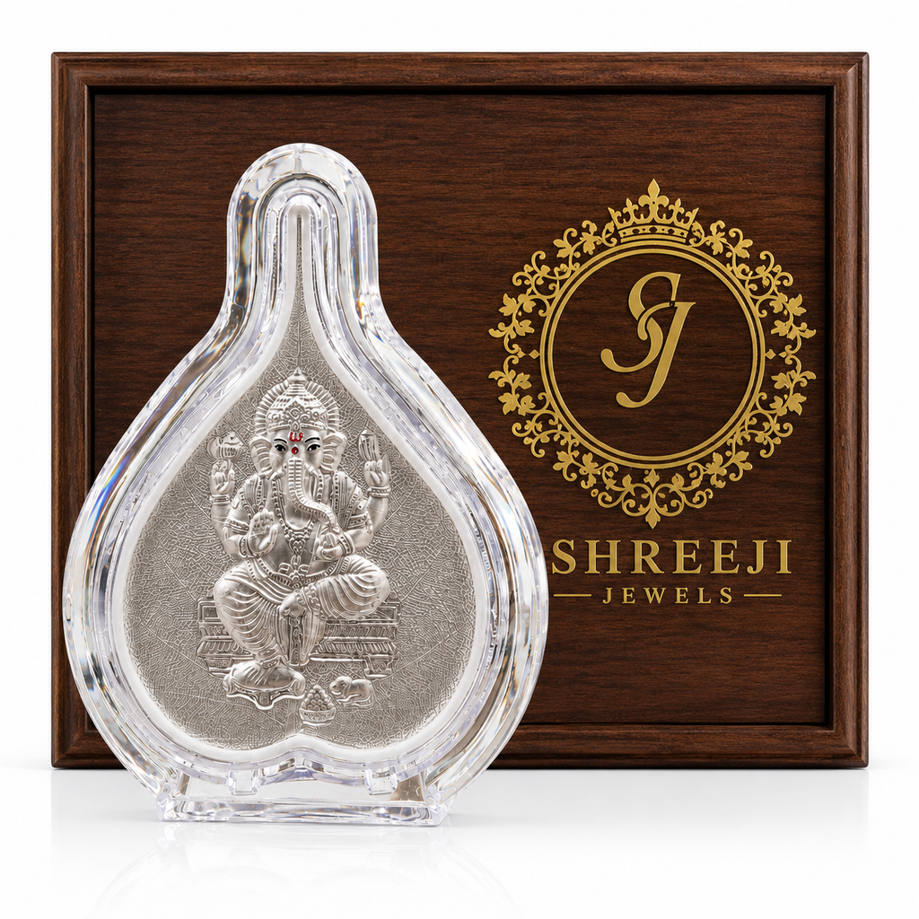 Ganpatiji Pan Shape Silver Photo Frame