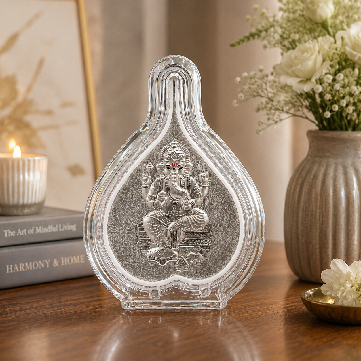 Ganpatiji Pan Shape Silver Photo Frame