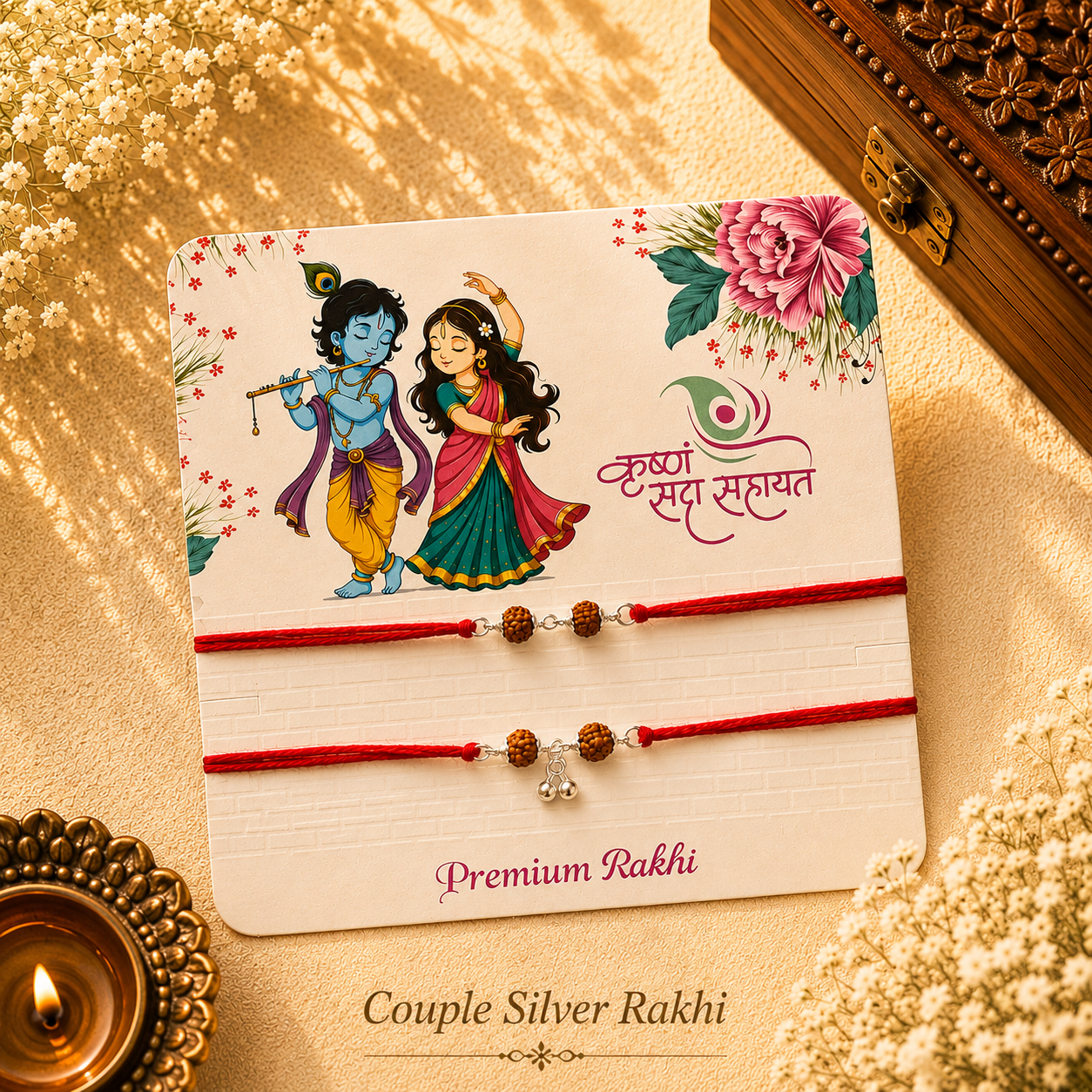 Double Rudraksh Couple Silver Rakhi