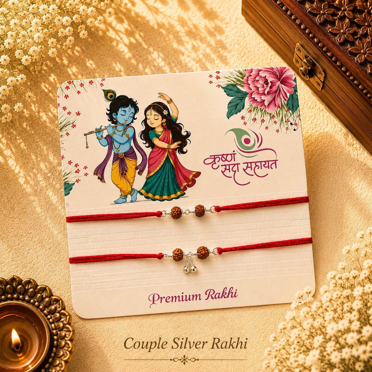 Double Rudraksh Couple Silver Rakhi