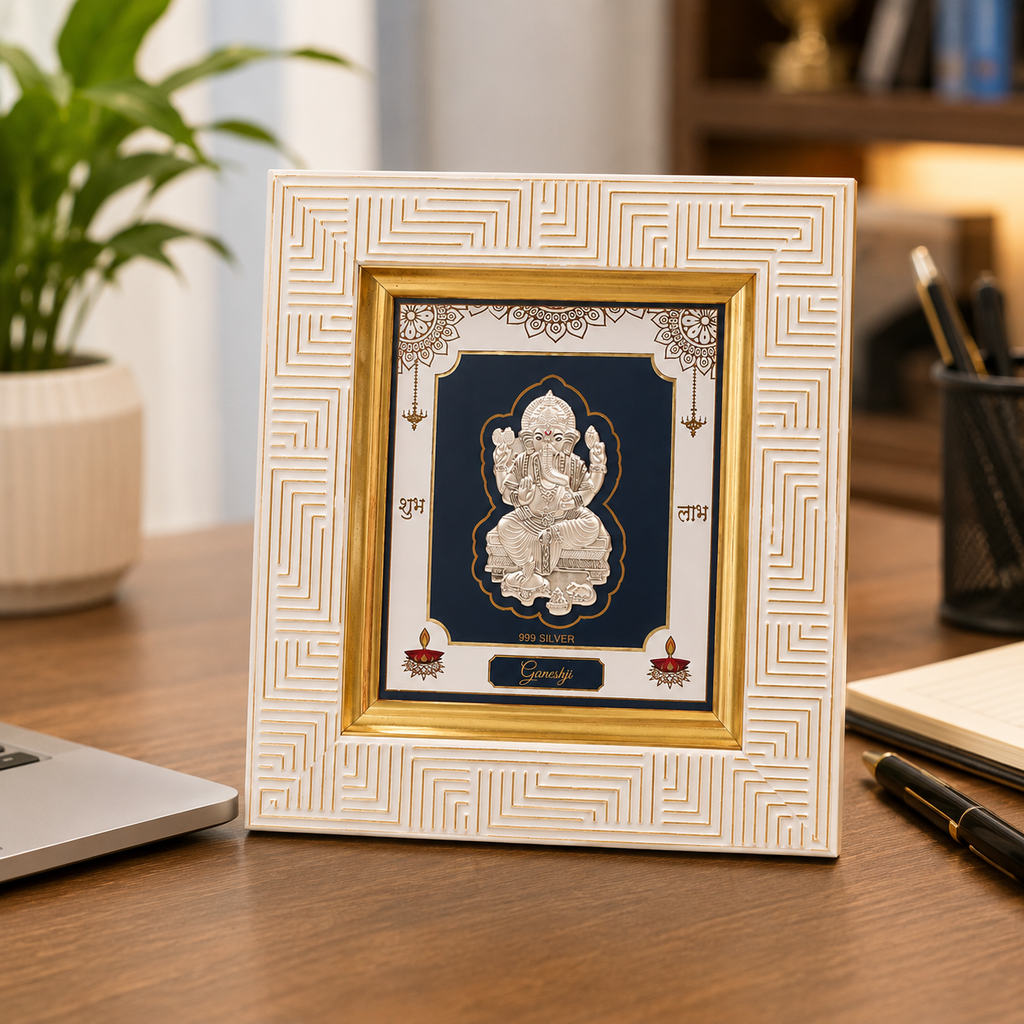 Ganpatiji Square Shape Silver Photo Frame