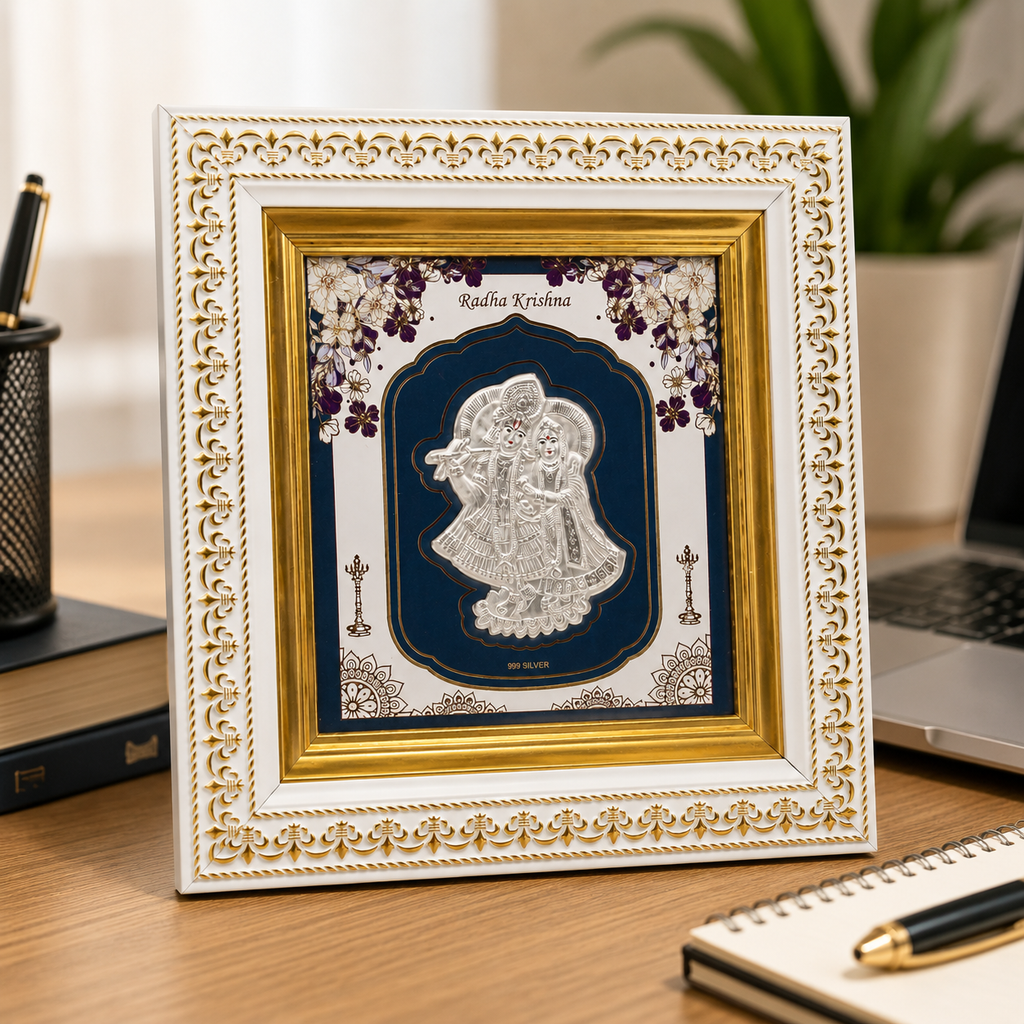 RadhaKrishna Square Shape Silver Photo Frame