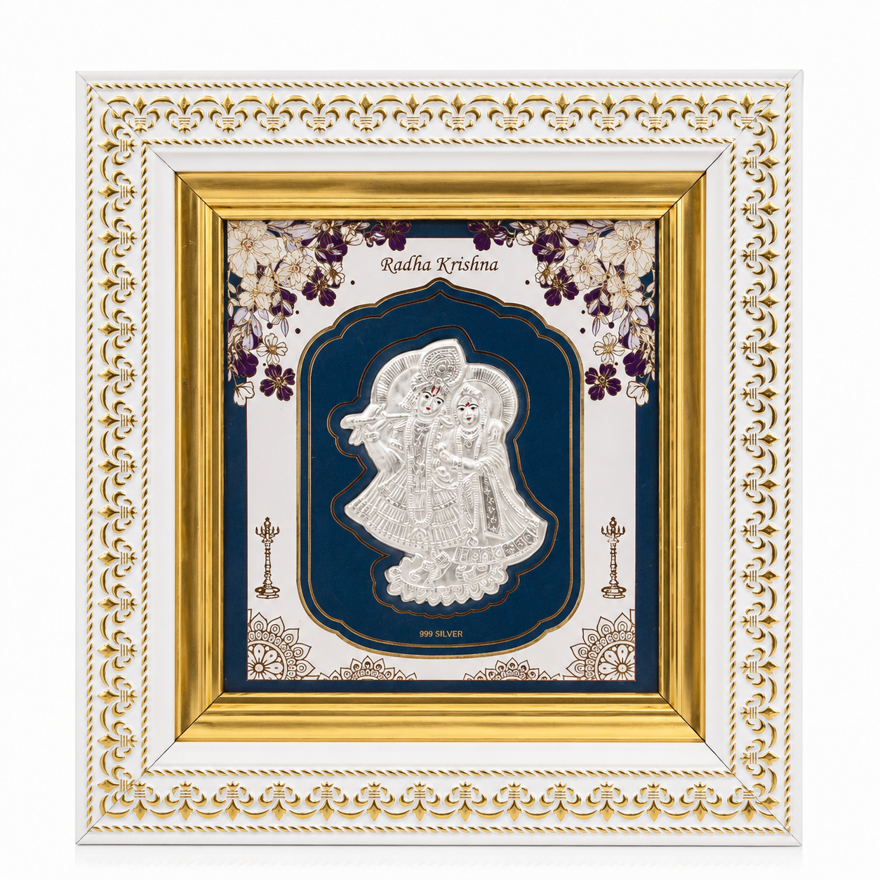 RadhaKrishna Square Shape Silver Photo Frame