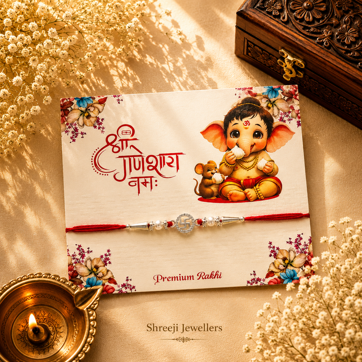 Silver Rakhi with Swastik Design